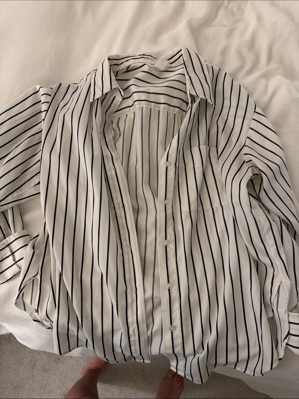 H&M White Button-Down Shirt with Black Stripes